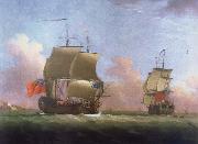 Monamy, Peter THe Ship rigged royal yacht Dublin in two positions Spain oil painting artist